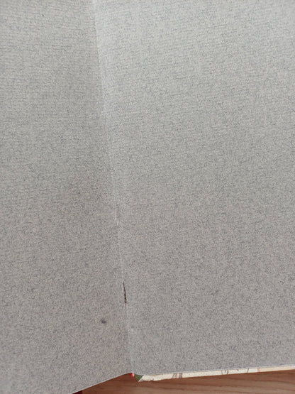 Carnet artisanal ouvert sur les pages de garde où l'on voit une petite fissure.