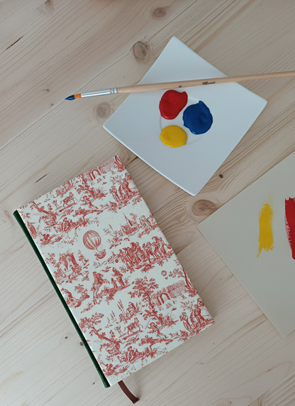 Carnet Hortense - Toile de Jouy rouge