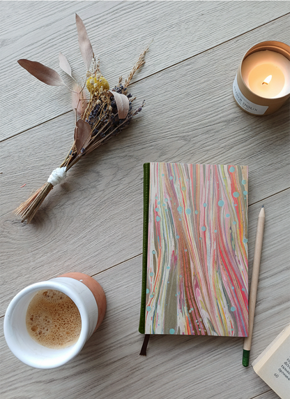 Carnet Hortense - Marbré rose, vert, or