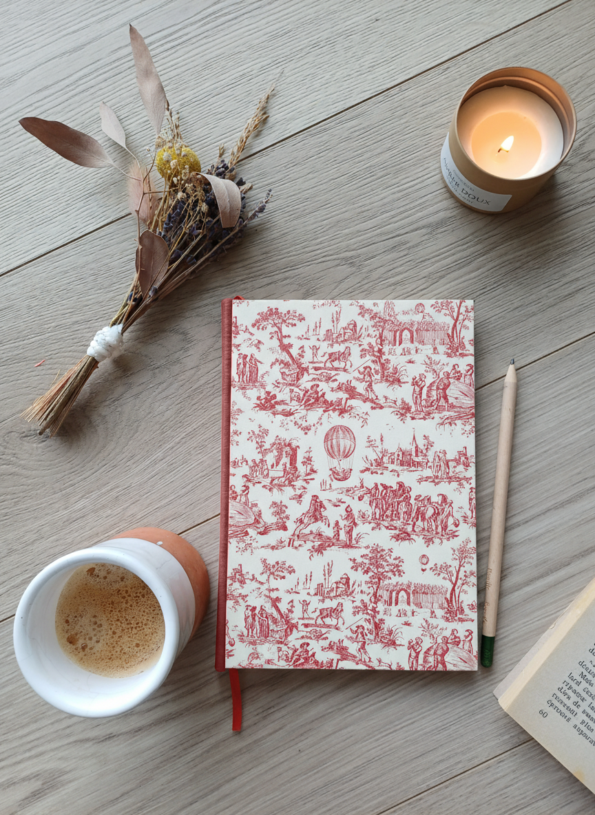 Carnet Rosalie - Toile de Jouy fuchsia