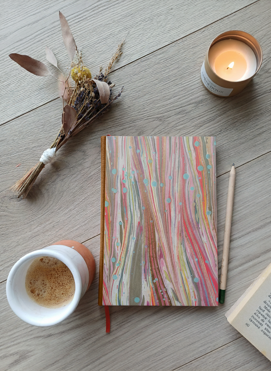 Carnet Rosalie - Marbré rose, vert, or